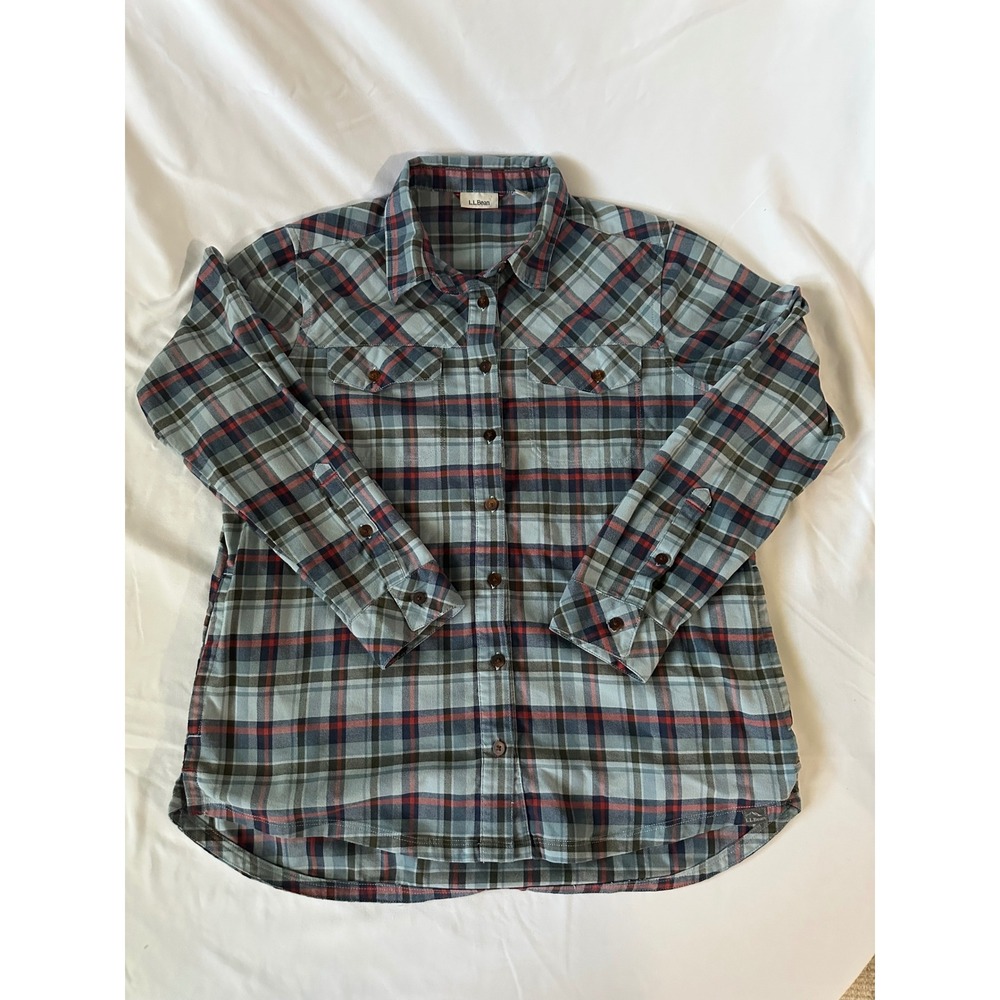 L.L.Bean Flannel Shirt Plaid Button Up Long Sleeve Relaxed Fit Sz S